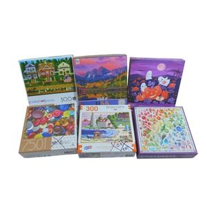 Lot of 6 Jigsaw Puzzles 300-750 Pieces Wysocki Galison Ceaco MB Americana